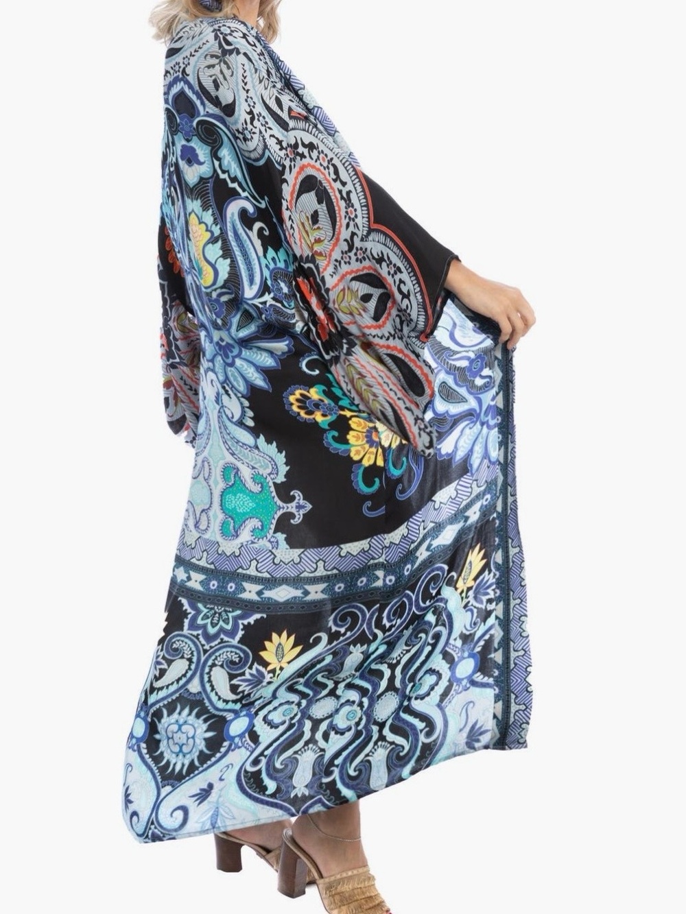 Free People Paisley Floral Kimono in Navy, Light Blue & Black